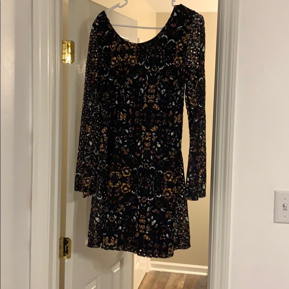 Black Floral Print Mini Dress